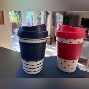 Waitrose Reusable Travel Cup - Navy Stripe & Red Polka Dots